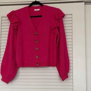 Hot Pink Cardigan with ruffles on shoulders, Size S